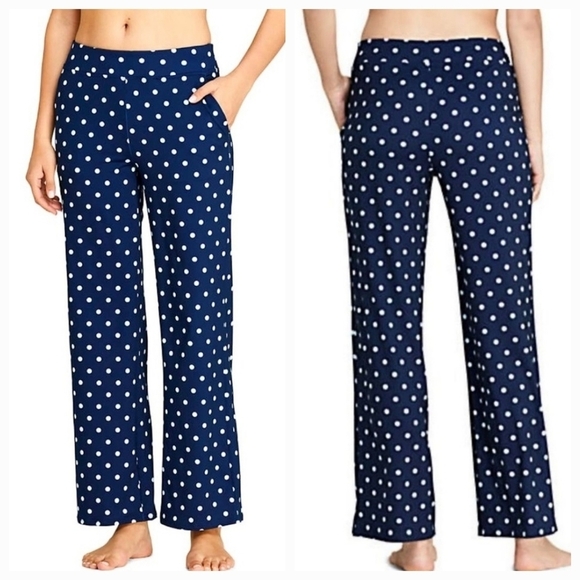 Lands' End Navy Deep Sea Polka Dot‎ Swim Cover Up/Casual Pants Sz L (14-16) - Picture 1 of 8